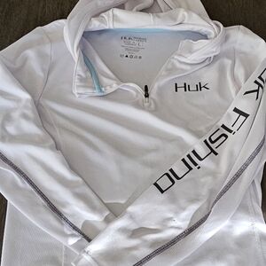 Huk White Fishing Hoodie with Black Logo